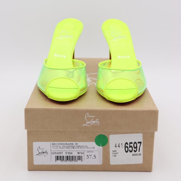 Christian Louboutin Condorapik Yellow Iridescent Spike Mule Sandals - Picture 2 of 13